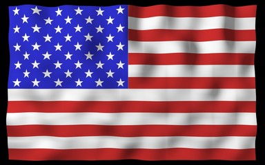 Obraz premium Waving flag of the United States of America on a dark background. Stars and Stripes. State symbol of the USA. 3D illustration