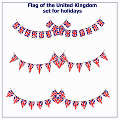 Fototapeta premium Bright set with flags United Kingdom for holidays. Illustration.