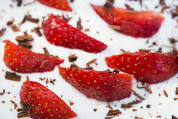 dessert with strawberries, chocolate and cream