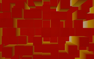 Abstract red elegant cube geometric background. Chaotically advanced rectangular bars. 3D Rendering, 3D illustration