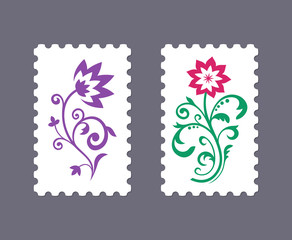 Vector postage stamps with floral icons