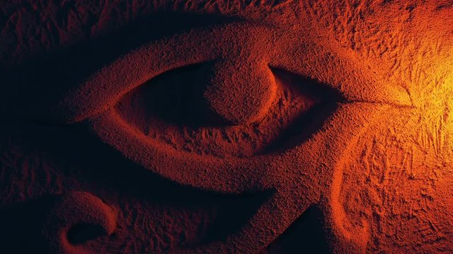 Egyptian Eye Carving Lit Up With Fire Torch