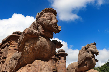 Konark Sun Temple in Odisha, India. Ancient ruin statue of Konark Sun temple.