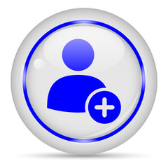 Add contact icon. White glossy round vector icon in eps 10. Editable modern design internet button on white background.