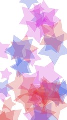 Multicolored translucent stars on a white background. Vertical image orientation. 3D illustration