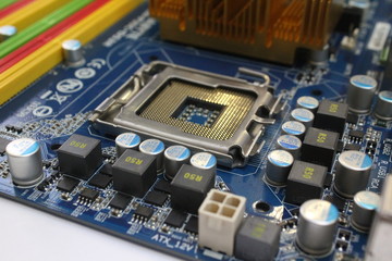 computer mainboard close up ports