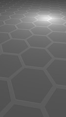 Fototapeta premium Honeycomb on a gray background. Perspective view on polygon look like honeycomb. Extruded, bump cell. Isometric geometry. Vertical image orientation. 3D illustration