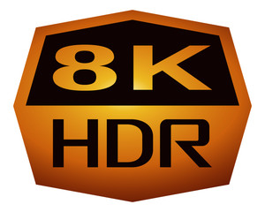 8K HDR sign on white background