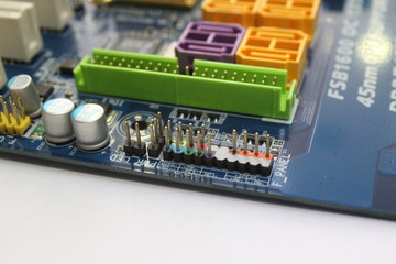 computer mainboard close up ports