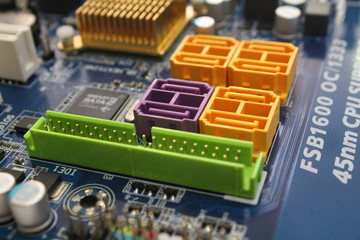 computer mainboard close up ports