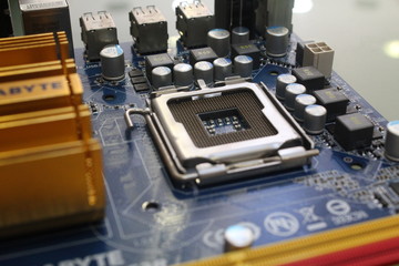 computer mainboard close up ports