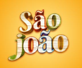 Festa Junina com bandeiras de fundo para varejo. Selo promocional 3d Brasil para festa de junho de cartão ou cartaz para férias. Selo São João e arraiá. Tipografia festiva