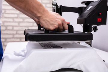 Printing on t shirt in workshop