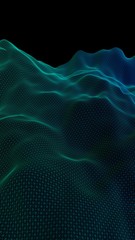 Abstract green landscape on a black background. Cyberspace grid. hi tech network. Depth of field. 3D illustration