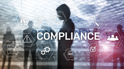 Compliance diagram with icons. Business concept on abstract background.