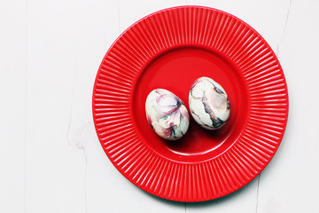 Beautiful easter eggs on a plate