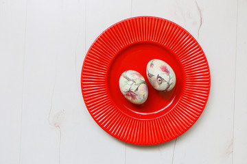 Beautiful easter eggs on a plate