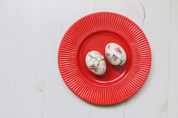 Beautiful easter eggs on a plate