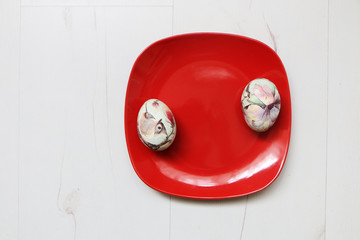 Beautiful easter eggs on a plate