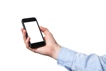 Mobile phone in the hand isolated on white background