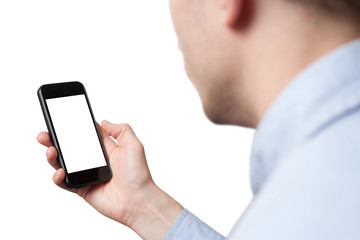 Mobile phone in the hand isolated on white background