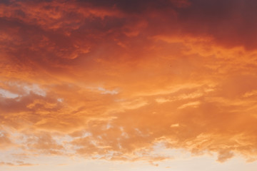 Orange red sunset with clouds in summer