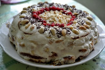 food, cake, dessert, sweet, cream,  pastry, delicious, baked, white,  tasty, red,berry, raspberry, slice, gourmet, tart, meal, decoration