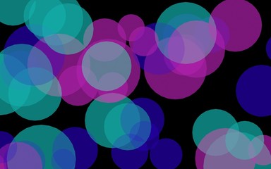 Multicolored translucent circles on a dark background. Pink tones. 3D illustration