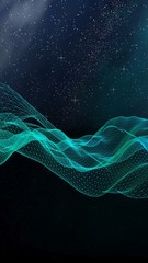 Abstract landscape on a dark background. Cyberspace grid. hi tech network. Outer space. Vertical orientation. Starry outer space texture. 3D illustration