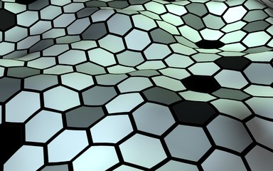 Fototapeta premium Honeycomb with a gradient color. Perspective view on polygon look like honeycomb. Wavy surface. Isometric geometry. 3D illustration