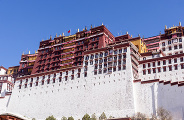Close-up on famous Potala palace. World Heritage site, former Dalai Lama residence in Lhasa - Tibet