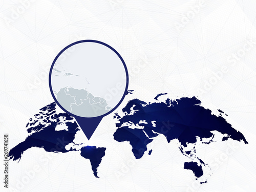 Barbados Detailed Map Highlighted On Blue Rounded World Map