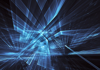 Abstract 3D fractal background, 3D illustration. Virtual Neon City