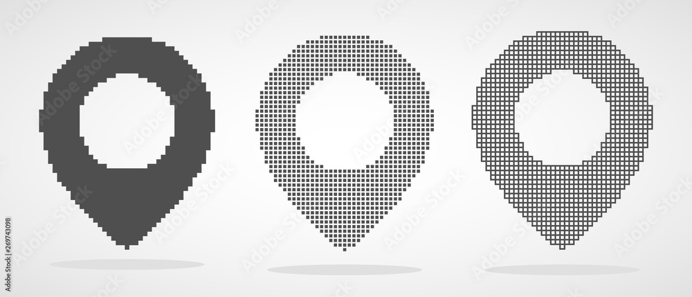 Poster set of map pointer in pixel art design. vector illustration.