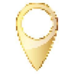 Gold map pointer in pixel art design. Vector illustration.