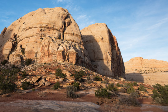Monolithic rock formations are found throughout Capital Reef National Park, Utah. Navajo Dome can be seen on the trail to Hickman Arch.