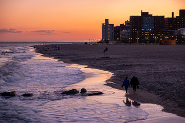 Sunset on the beach of Luna Park in Coney Island New York City