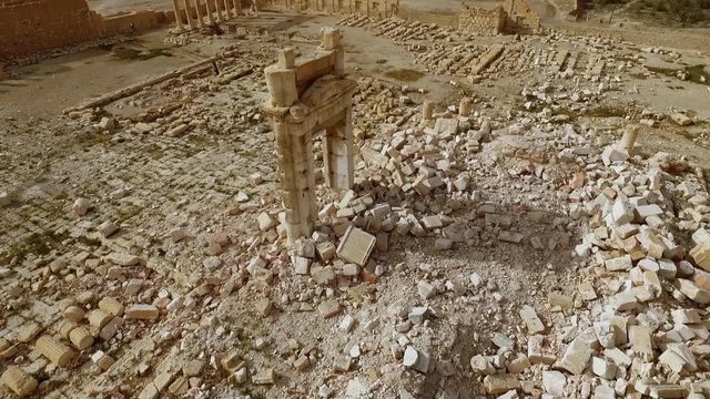 aerial view of the archeological site of palmyra in syria ( very rare )