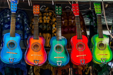 colorful guitars hanging