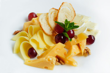 Cheese slices on the white fon