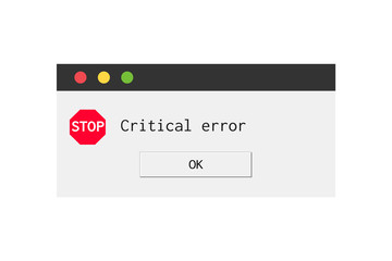 Modern error message dialog box. System fail window.