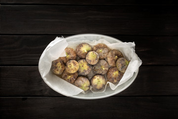 Top view of fresh figs in crate