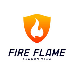 Fire Shield Logo Design Vector Template. Shield Fire Logo Concept. Icon Symbol.