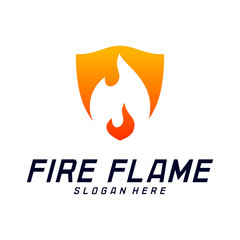 Fire Shield Logo Design Vector Template. Shield Fire Logo Concept. Icon Symbol.