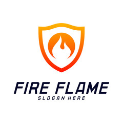 Fire Shield Logo Design Vector Template. Shield Fire Logo Concept. Icon Symbol.