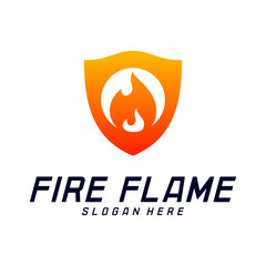 Fire Shield Logo Design Vector Template. Shield Fire Logo Concept. Icon Symbol.