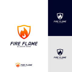 Fire Shield Logo Design Vector Template. Shield Fire Logo Concept. Icon Symbol.
