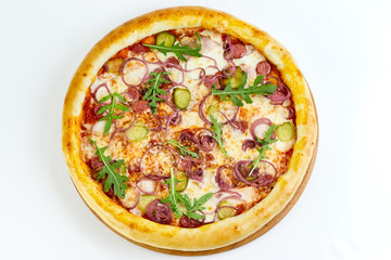 pizza with mushrooms and cherry tomatoes