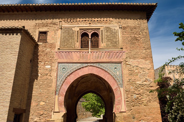 Fototapeta premium East side of Wine Gate with Alcazaba fortress at Alhambra Palace Granada Spain