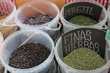 Containers with different aromatic spices